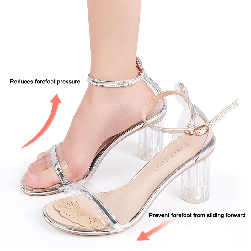 Rutsch feste Einlegesohlen für Damenschuhe Aufkleber Leder Vorfuß polster für Sandalen High Heels setzen selbst klebende rutsch feste Fuß polster ein – Detail 6