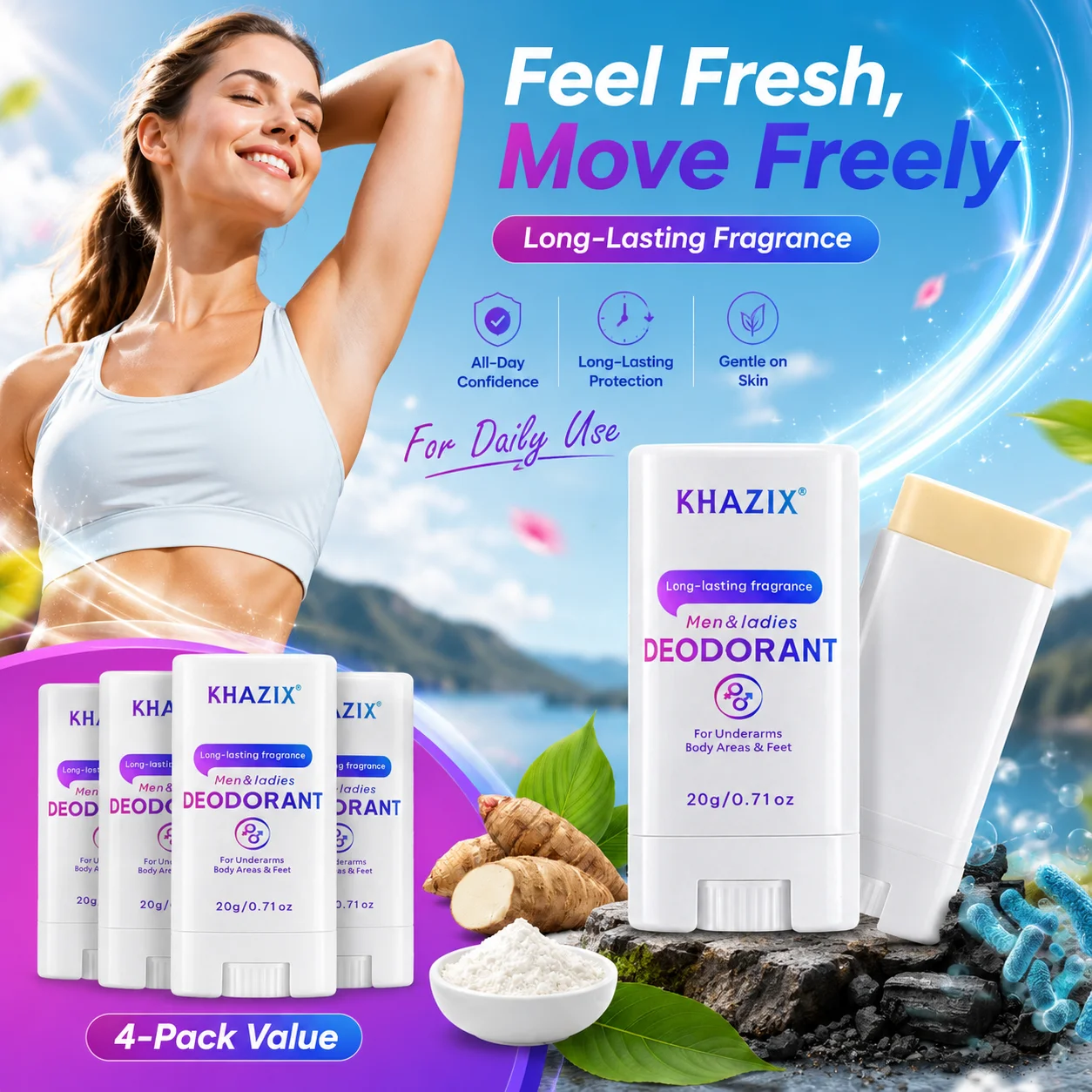 Underarm Deodorant Stick|Dual-Active Odor Fighting Formula|Shea Butter & Essential Oils Infused|Gentle Long-Lasting Freshness.Bo