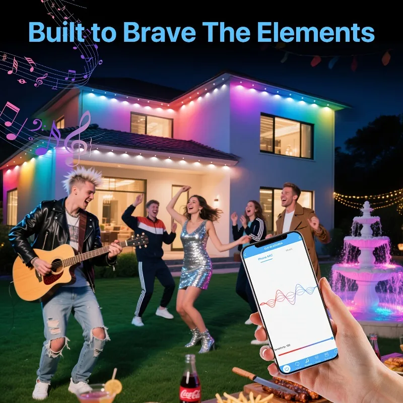 Permanent Outdoor Lights Smart RGBIC Eaves LED Strip Lights 16 Million Colors Waterproof for Christmas Halloween Holiday Daily