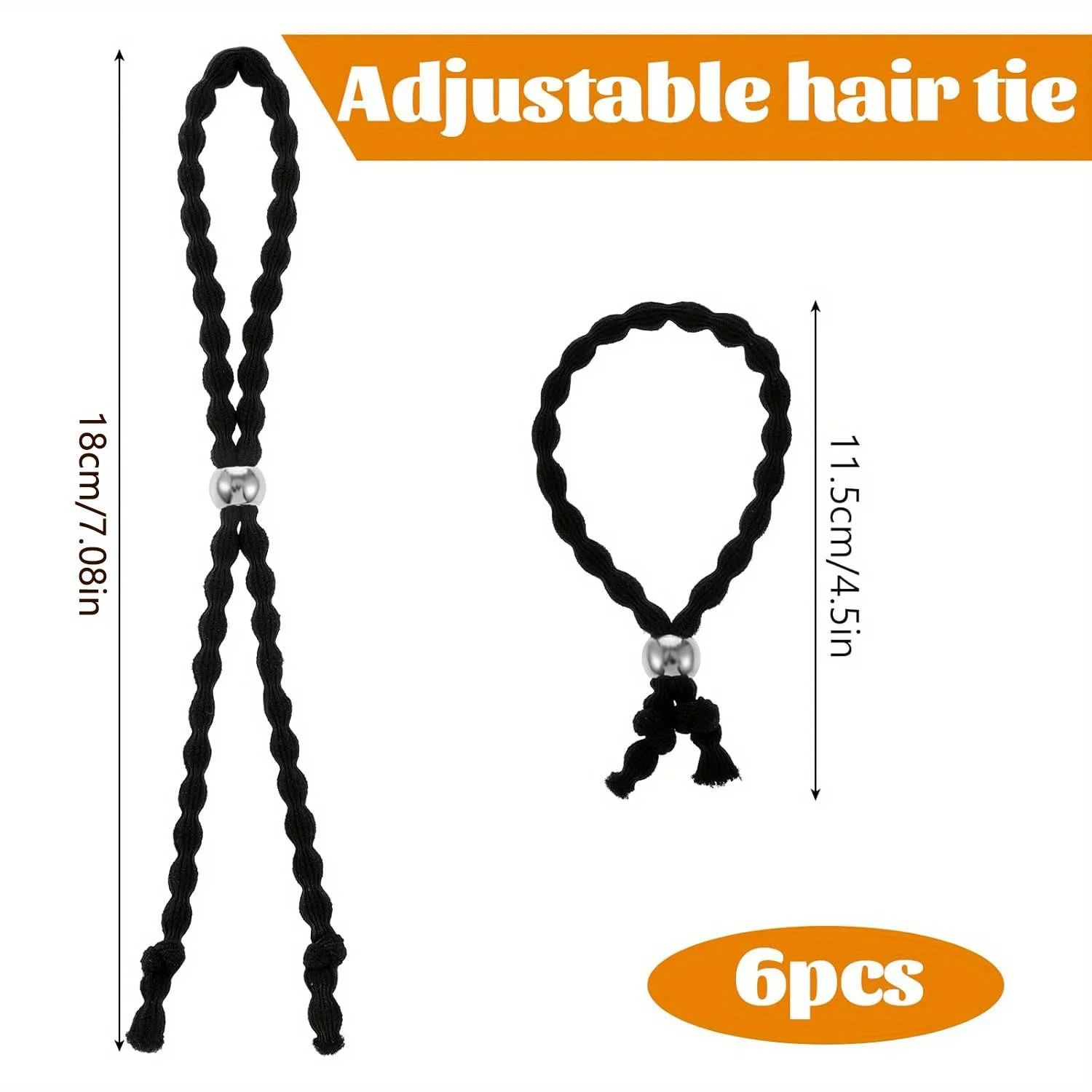 أربطة شعر متعددة قابلة للتعديل 6 قطع من حوامل ذيل الحصان السوداء للشعر السميك، ربطات شعر صيفية مرنة ناعمة 3 طويلة 3 قصيرة