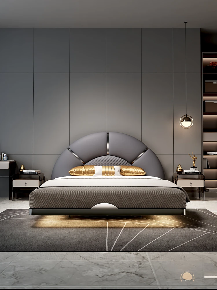 

Modern minimalist leather bed, light luxury suspended bed, master bedroom, high-end and grand double bed