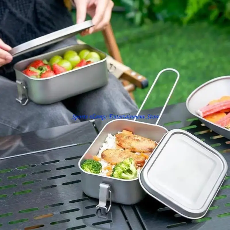 G7NF Metal Alloy Camping Bentos Container Lunch Box With Folding Handle Cookware