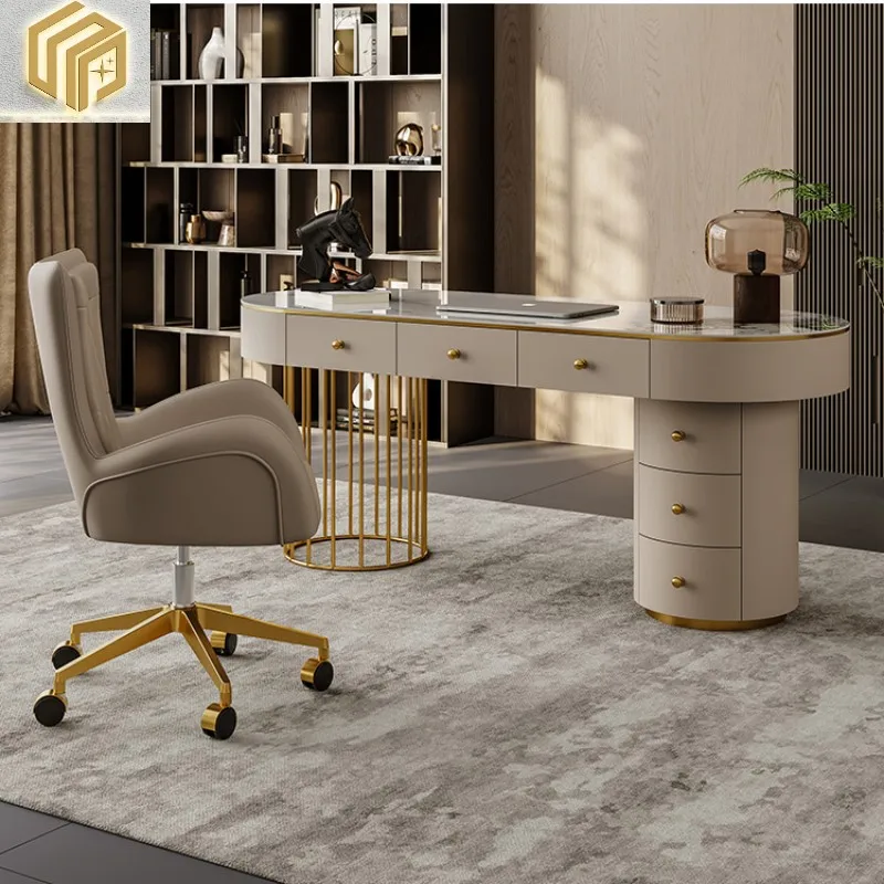 

Italian minimalist designer living room, study desk, light luxury, modern rock board, home use, solid wood computer desk, office