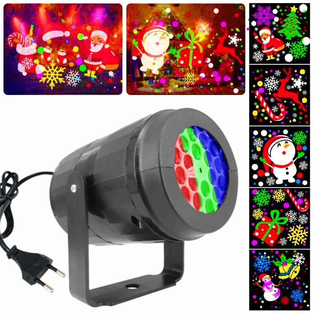 LED Christmas Projector Lights 16 Pattern Snowflakes Christmas Blizzard Rotating Decoration Atmosphere Holiday Laser Stage Light