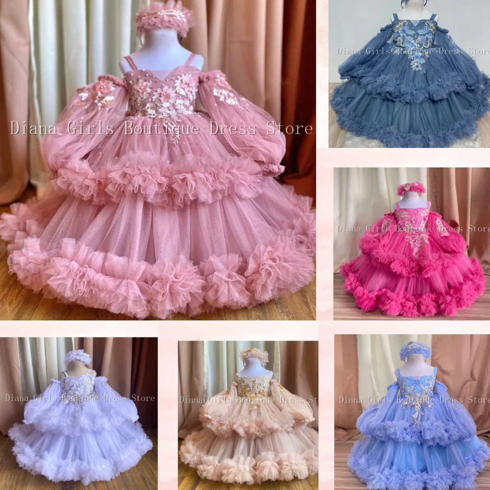 Fluffy Layering Flower Girl Dress Luxury Little Baby Girls Fluffy Layered Wedding Dresses Sleeveless Princess Party Gowns