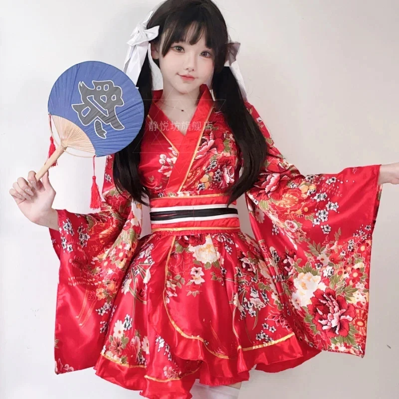 

❤2026✚Japanese Kimono Yukata Robes Kawaii Girls Floral Printed Haori Suit Lovely Lolita Dress For Women Maid Cosplay Costume Ha◀