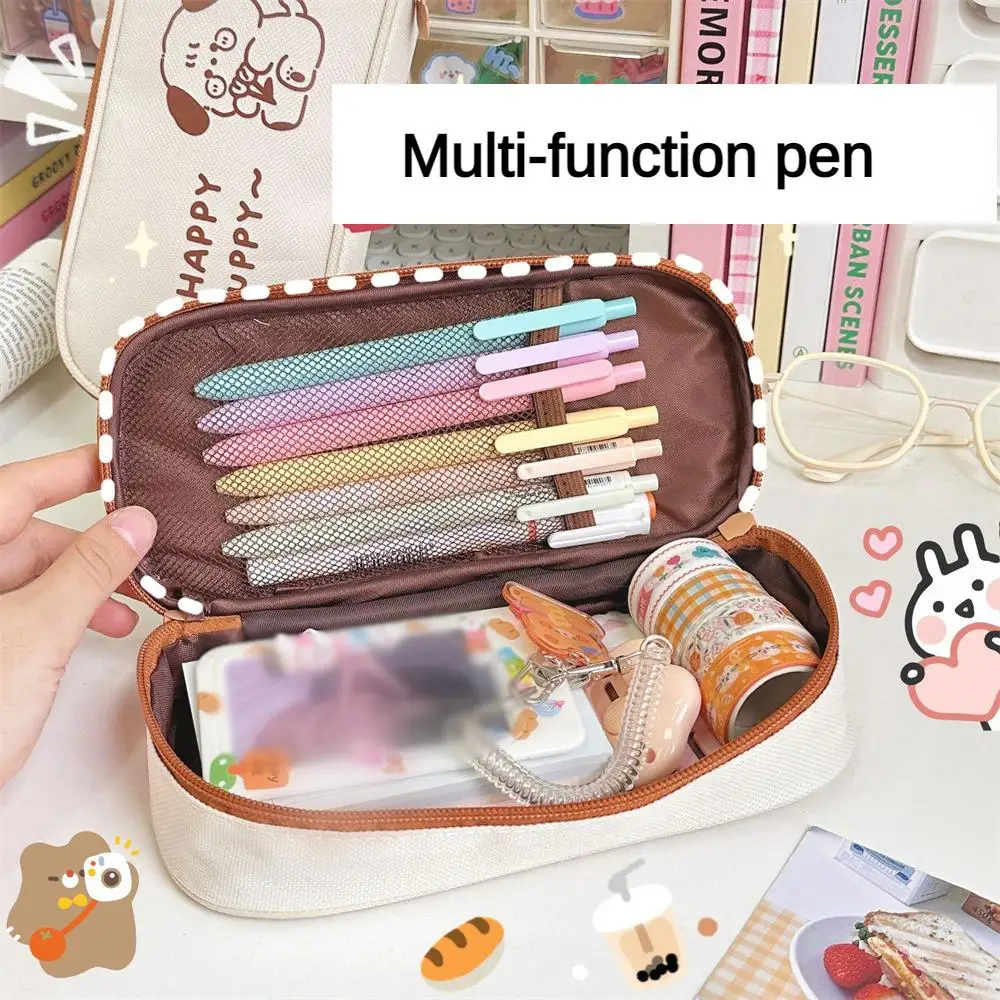 Canvas Stationery Bag Thick Multifunction Durable Not Easily Damaged Cute Cartoon Design Large Capacity Pencil Case Impenetrable