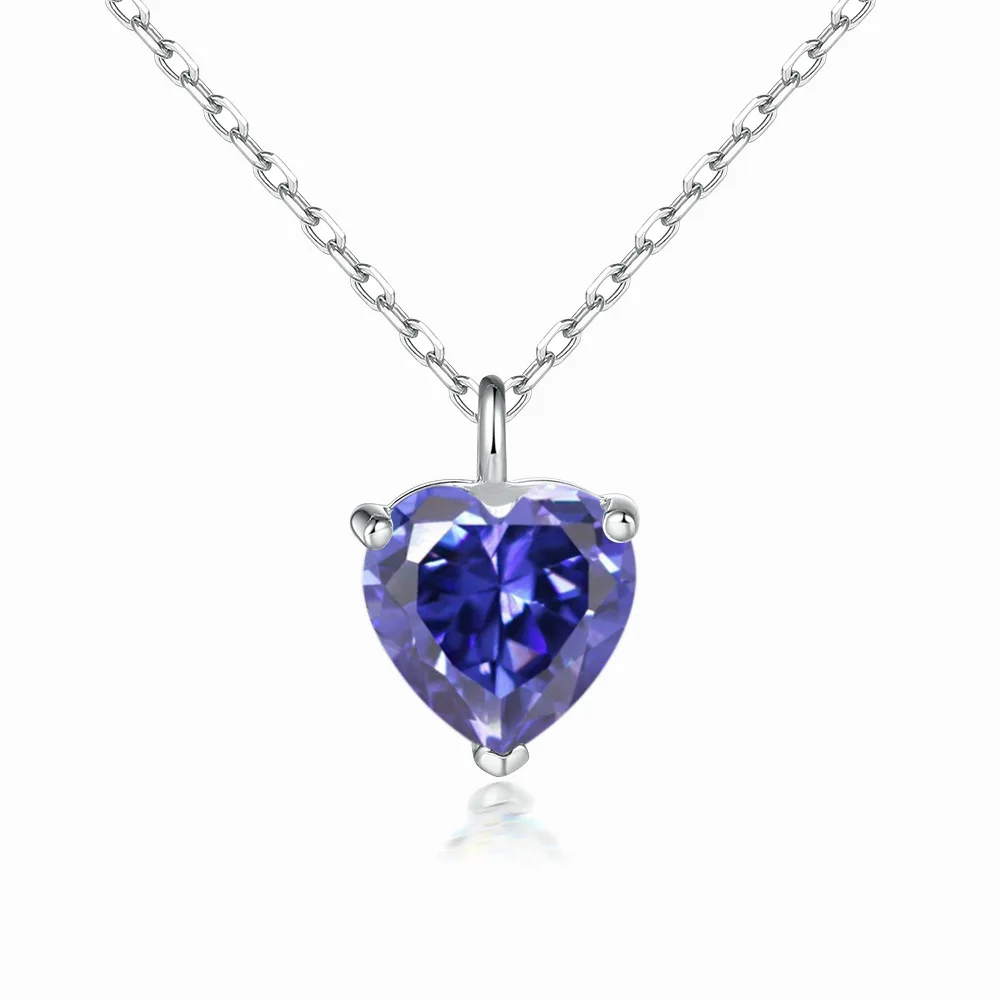 Hot selling 100% S925 pure silver heart-shaped zircon necklace for women's birthstones in December, pure silver pendant necklace