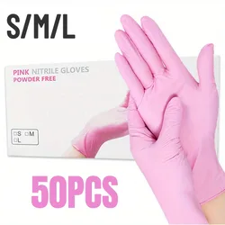 50PCS Pink Nitrile Gloves Household Kitchen Bathroom Car Cleaning Thickened Durable Waterproof Anti Fouling Cleaning Tools