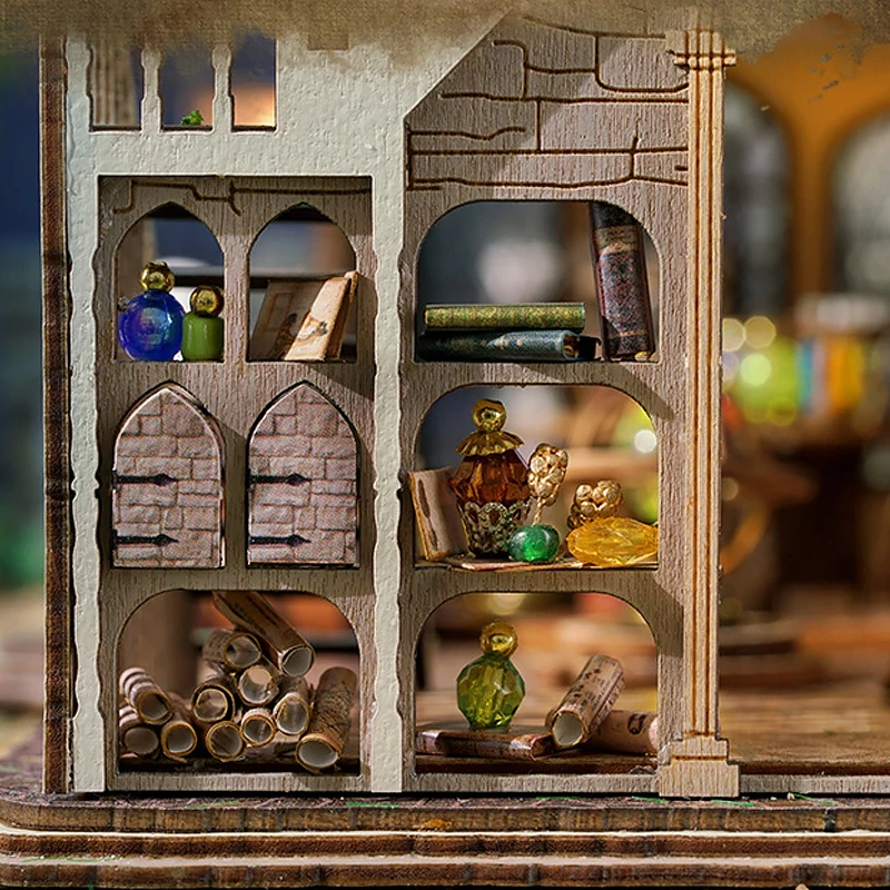 Zuuton DIY Miniature Magic Doll House Kit Wooden Gothic Clock Tower Building Model with LED Light Creative Gift for Home Decor