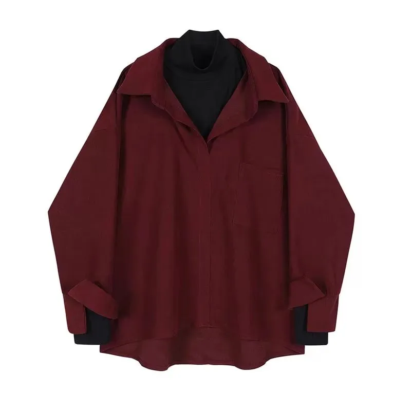 

Мужская повседневная рубашка свободного кроя из вельвета, весна-осень, большие размеры, воротник-стойка, дышащая, длинный рукав, бренд Faion