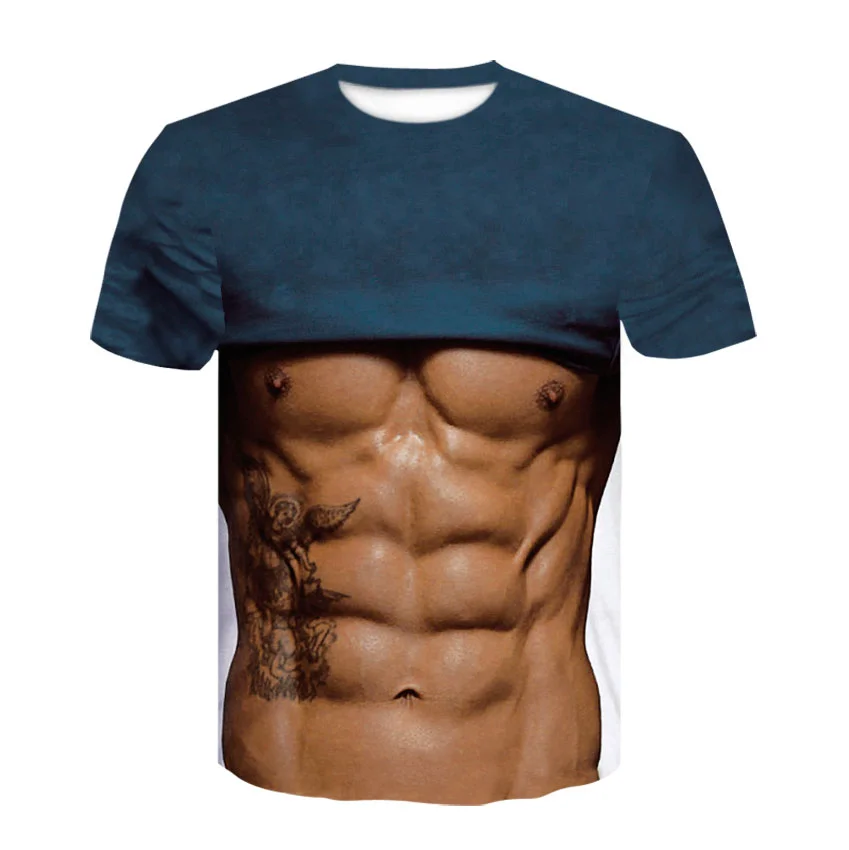 Muscle T Shirt Men Abdominal Muscles Funny T-Shirts Black T-shirts 3d Mens Clothing Punk Rock Fashion Men Clothing Streetwear