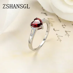 Romantic Silver color Red Heart Pave Crystal CZ zircon Finger Rings For Women Fashion Wedding Engagement Jewelry
