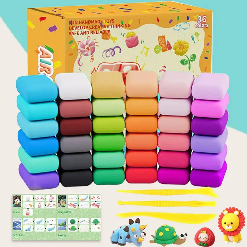 36-teiliges Magic Air Dry Clay-Set, selbsthärtendes, flexibles, leichtes, weiches Teig-Set für die Bildhauerei, sensorisches Spielen, Jungen und Mädchen, 3–12 Jahre