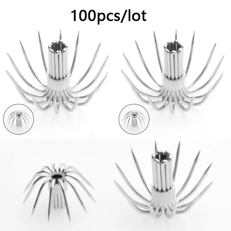 100 pcs high-quality stainless steel umbrella hooks, multi clawed hooks, 12 clawed and 14 clawed, anti seawater squid jig hooks