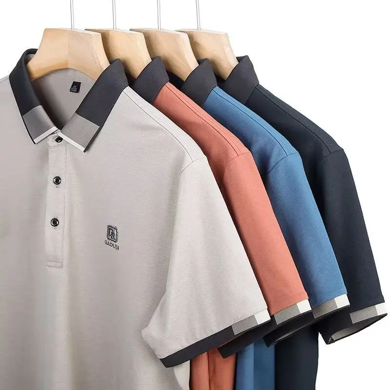 

Летняя приталенная рубашка-поло с короткими рукавами, мужская корейская версия, модная футболка с половиной рукавов, новинка 2025 года, тонкий и универсальный модный бюстгальтер