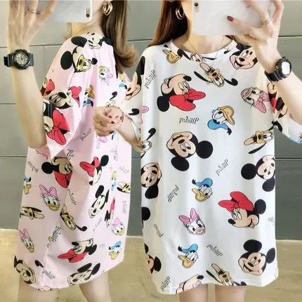 Summer Casual Family Matching Clothes Outfits Cartoon Mickey Print Mommy and Me Short Sleeve Tshirts Dress Woman Baby Girl Dress