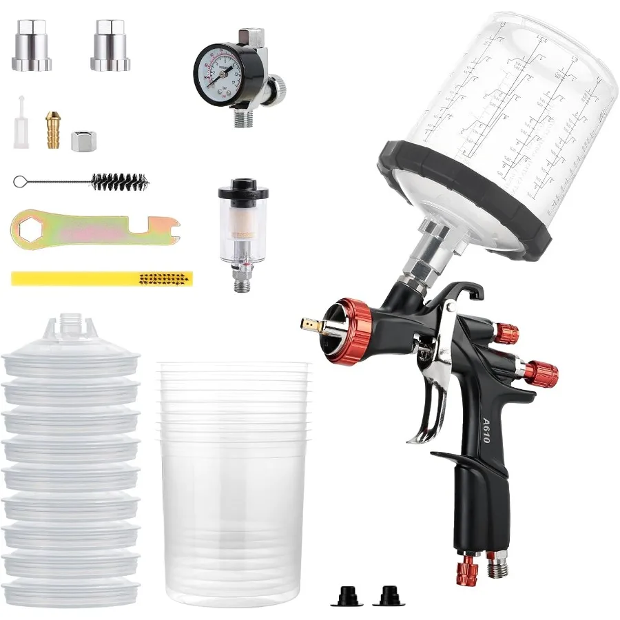 

Tools R500 LVLP Air Spray Gun with 22 Ounce Disposable Paint Cups for Professional Automotive Car Painting Home Renovation Furn