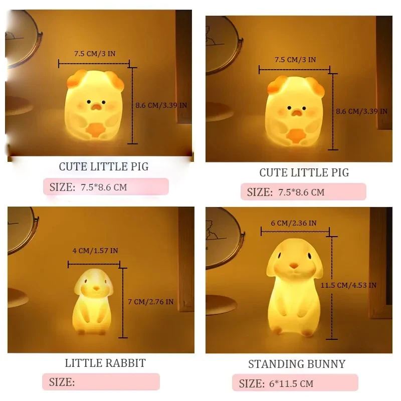 Rabbit Night Light Bedroom Decorative Light Button Powered Cartoon Animal Light Children\'s Gift Decorative Sleeping Light