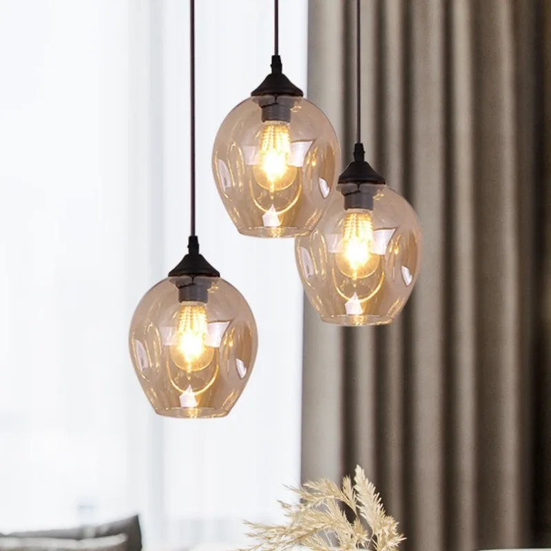 

Retro Restaurant Chandelier Corridor Simple Glass Dining Table Pendant Lights Nordic Bedroom Entrance Wrought Iron Aisle Light