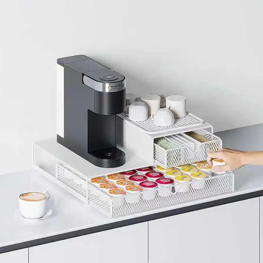 Double-Layer Coffee Capsule Storage Stand 41CM Silicone Lined Base Durable Iron Construction  for Organizing 72 Capsules at Home