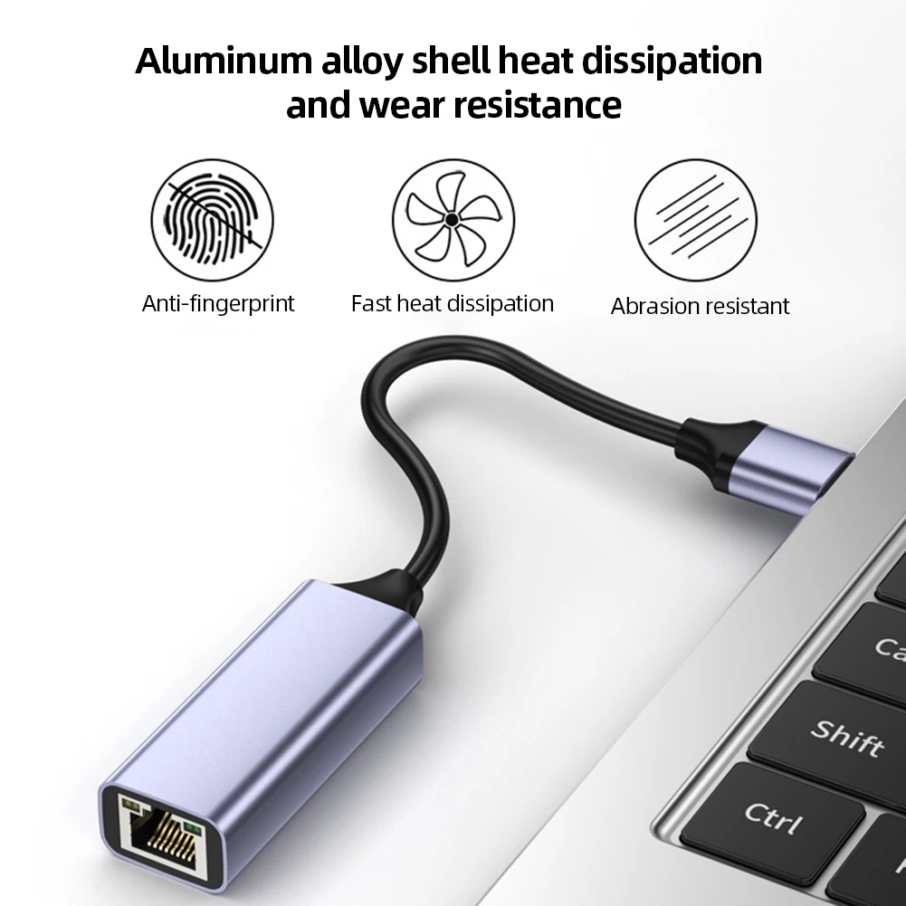 USB Ethernet Adapter Wired External 10/100/1000Mbps RJ-45 Port Aluminum Alloy Housing USB 3.0/2.0 interface for Laptop/TV Box