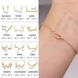 Cardboard Star Zodiac Sign 12 Constellation Bracelet Crystal Charm Gold Color Chain Bracelet for Women Birthday Jewelry Gifts