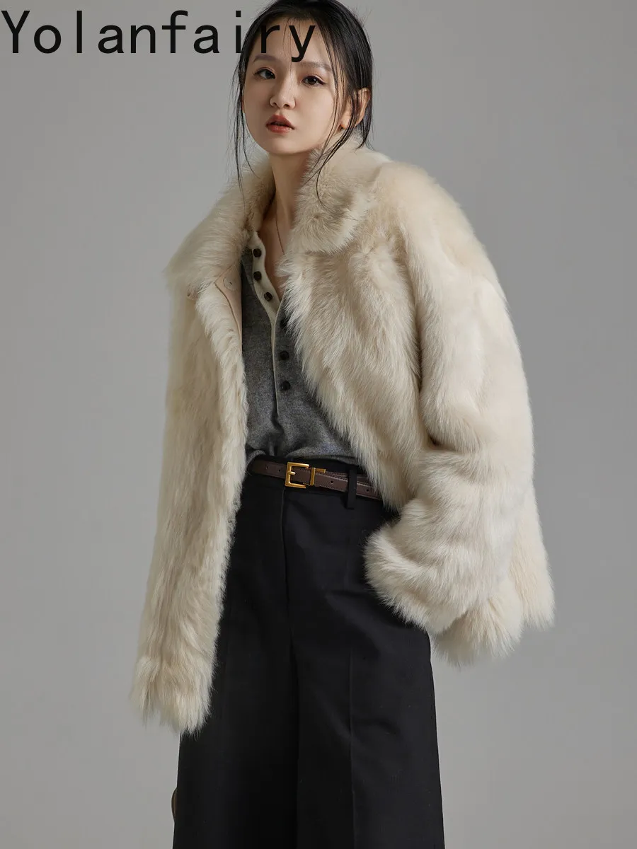 YOLANFAIRY Oversized Natural Shearling Coat Women Genuine Leather Fur Coats Woman Real Sheep Fur Jacket Warm Winter Outerwear