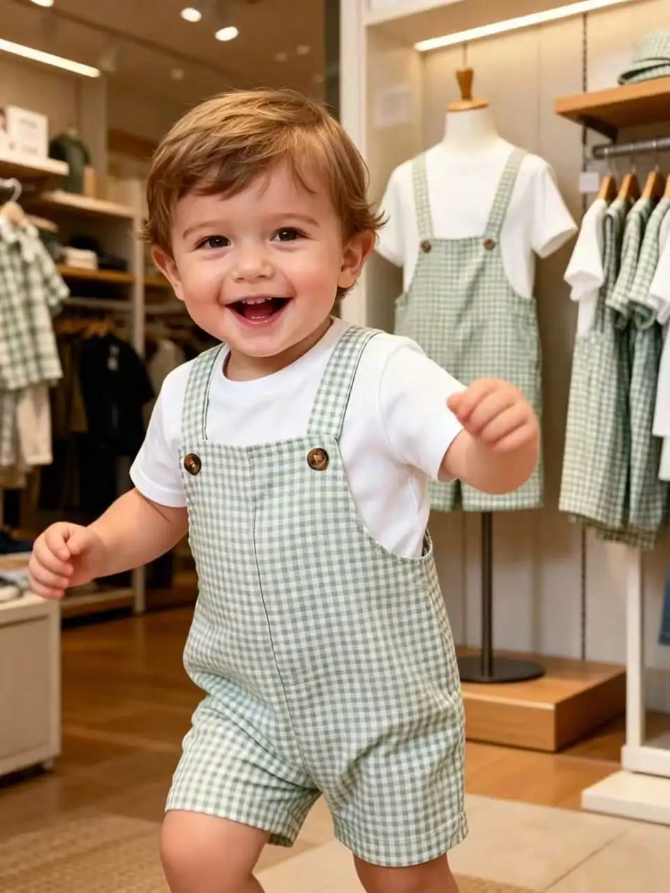 Little Girls Plaid Button-Up Sleeveless Jumpsuit Set with Thick Shoulder Straps Children's Clothing Top And Shorts Outfit for Ba