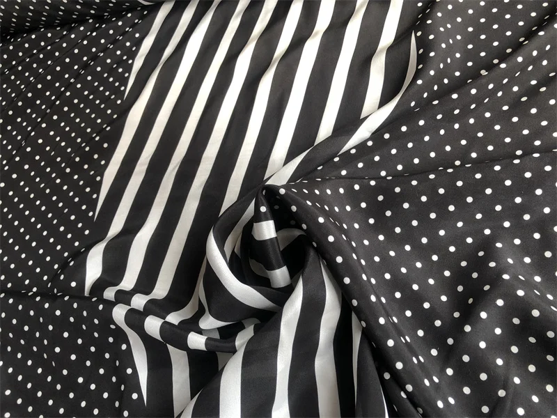 1 meter 100% Mulberry Silk 14 momme Crepe Silk Fabric Stripes Dots Printed 136cm 53