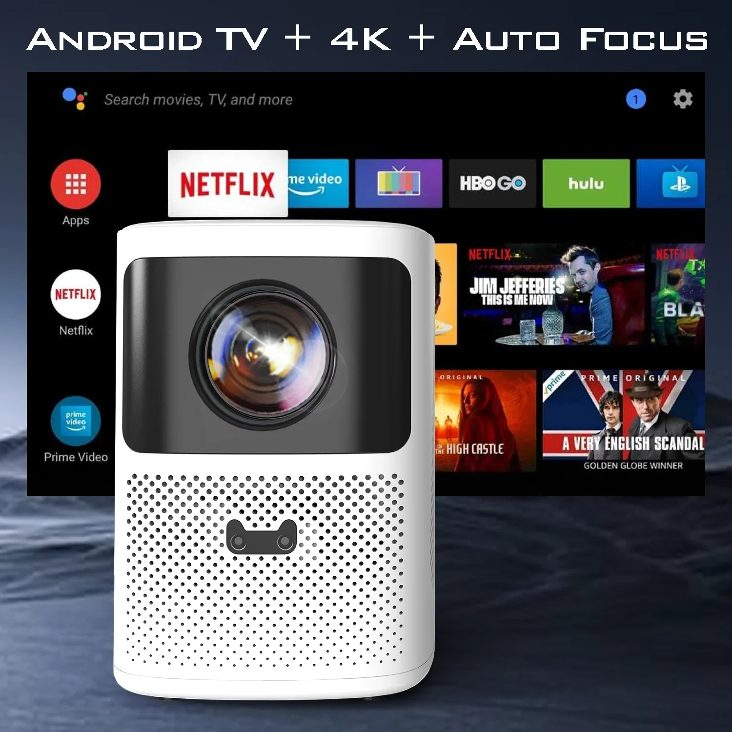 

EGOBAS 1080P Portable Projector Android 4K 900ANSI Auto Focus Intelligent Screen Alignment WiFi 6 Bluetooth 5.1 Video Projector