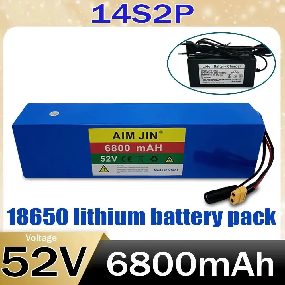 

52V 6800mAh 18650 Rechargeable Li-ion Battery Pack, 14S2P, Large Capacity for Bicycles, Scooters, Motorcycles with Built-in BMS