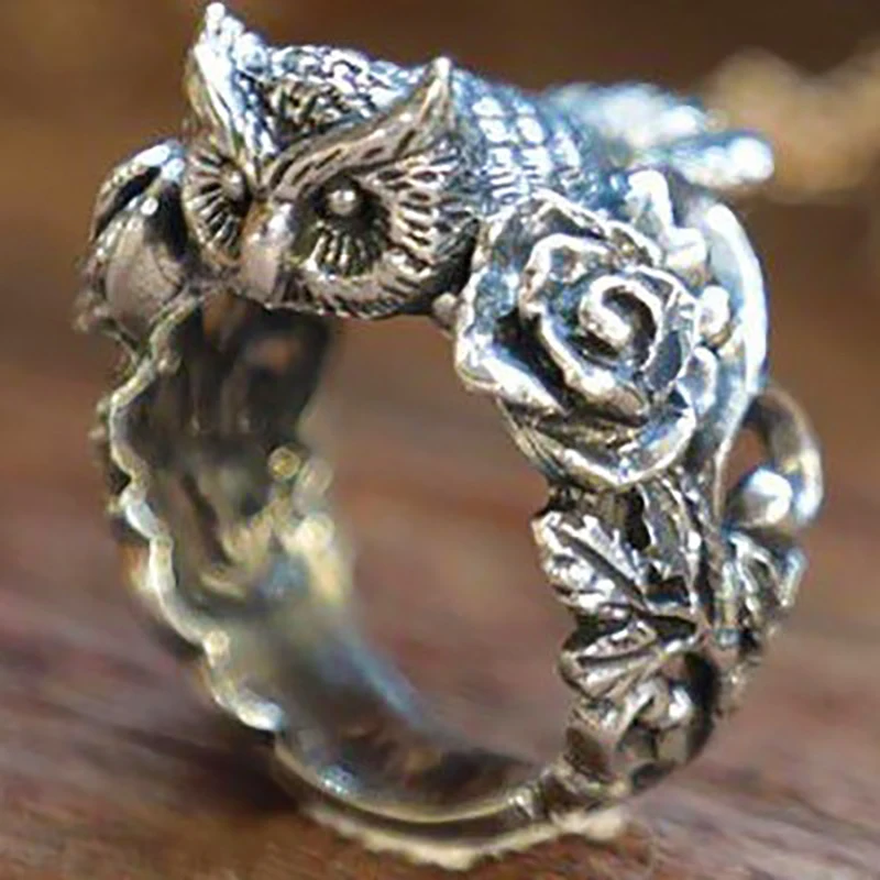 2024 Unique Design Retro Owl Leaf Flower Silver Color Ring for Women New Creative Fashion Personalized Girls Trend Jewelry Gift