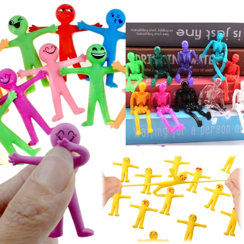 10/12 Stück, Skelett mit Lächelndem Gesicht, aus weichem TPR-Gummi, Anti-Stress-Spielzeug, faltbar und dehnbar, für Halloween, als Streich- und Scherzartikel.