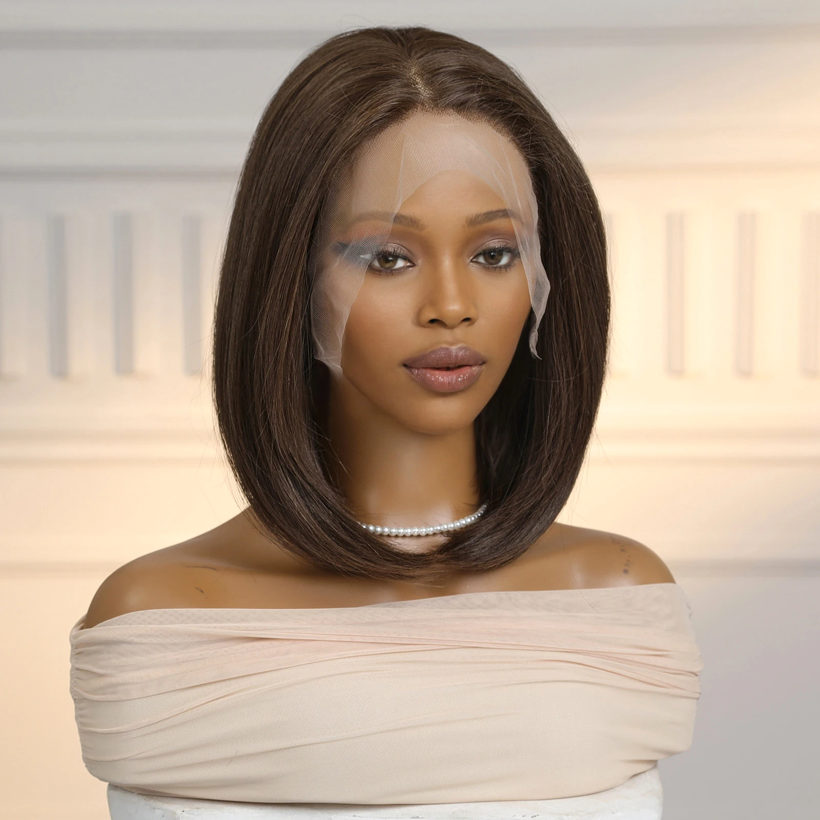 13x6 Lace Wigs Medium Brown Synthetic Wig Short BOB WIgs for Women Daily Party Heat Resistant Fiber Wigs with Dark Root