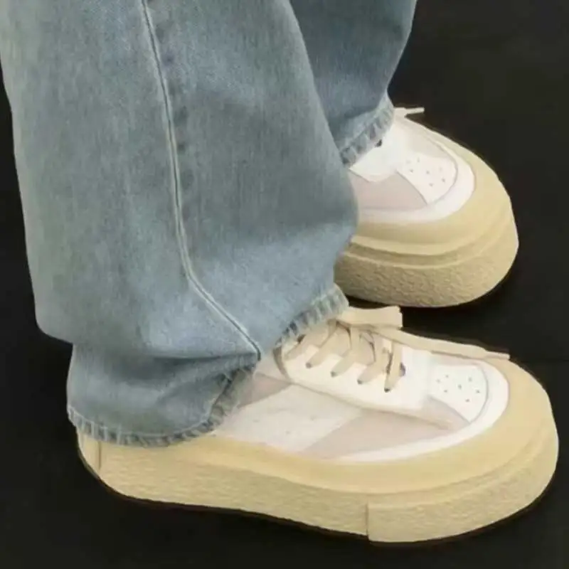 2024 Spring New Genuine Leather Women\'s Thick Sole Cake Shoes Fashion Little White Shoes Casual Shoes Elevated Sports Shoes