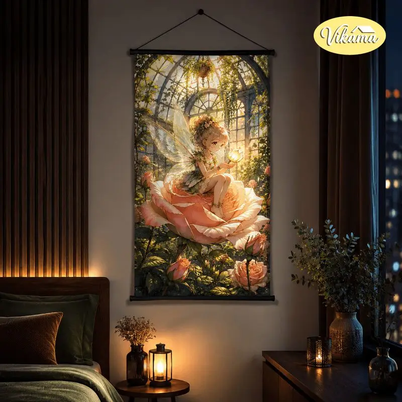 VIKAMA Anime Girl Gardener Tapestry Magical Glowing Mushroom Greenhouse Fantasy Art Wall Hanging Bedroom Home Decor
