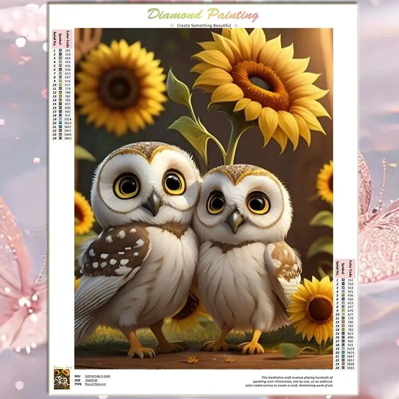 

GATYZTORY Full Square/Round Diamond Mosaic Sunflower Owl 5D Diamond Painting Animal Embroidery Handicraft Wall Decoration