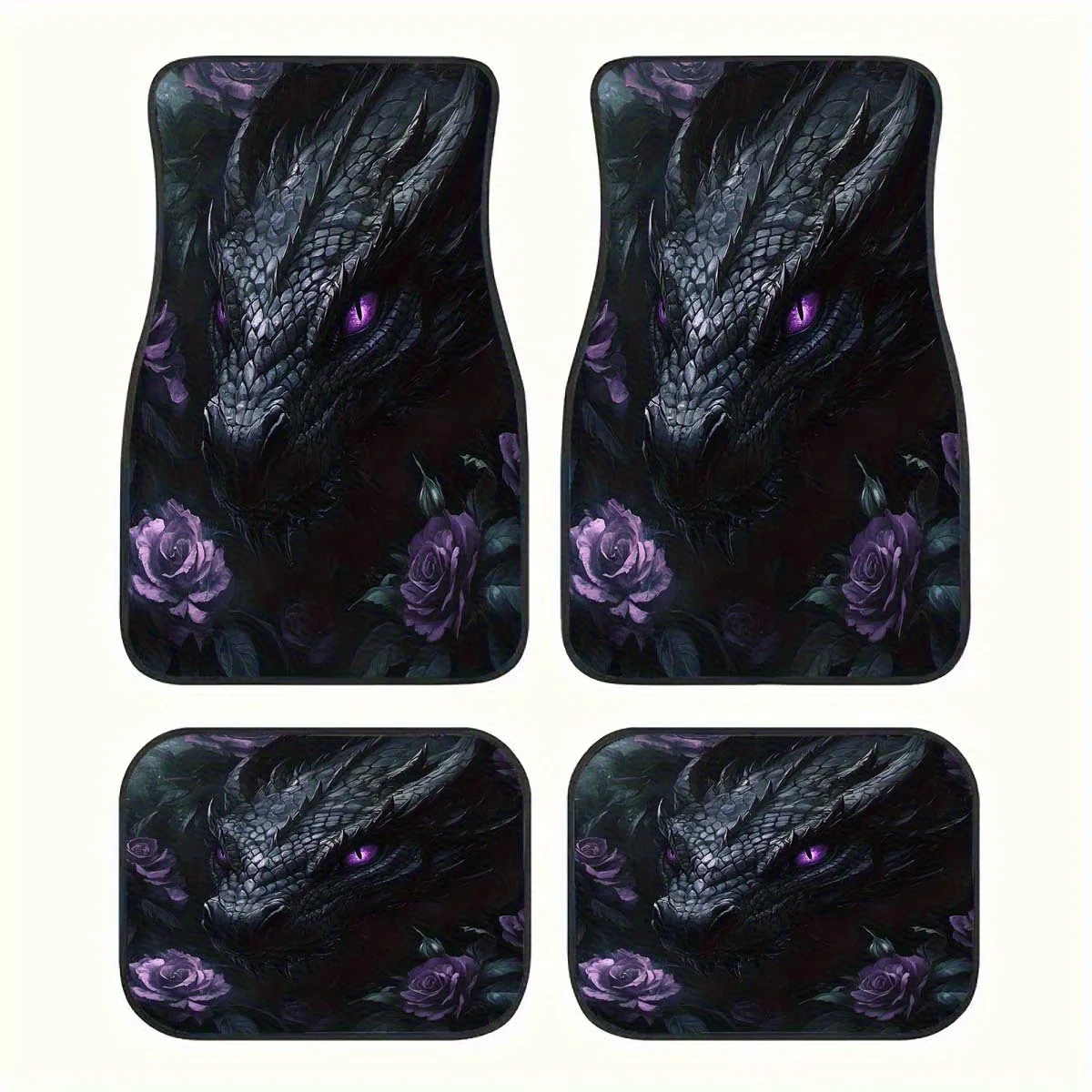 4pcs Universal Fit Dragon Eyes Purple High Definition Print Car Floor Mats, All-Season Interior Protection, Easy To Clean Polyes