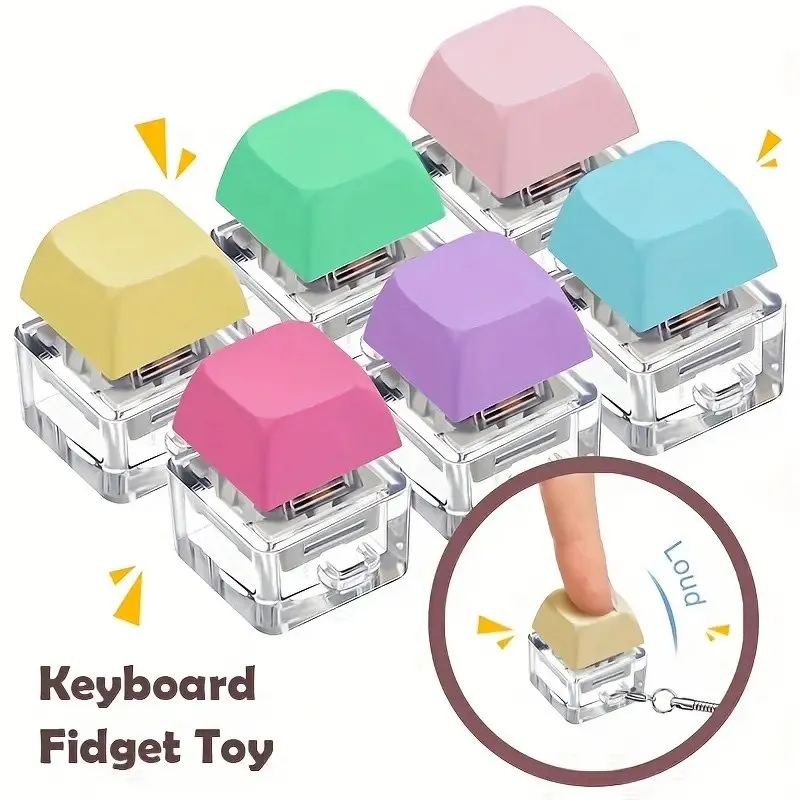 Keyboard Key Toy Party Stress Relief DIY Fidget Button Keycap Fidget Keychain Keyboard Keychain Toys Finger Keyboard