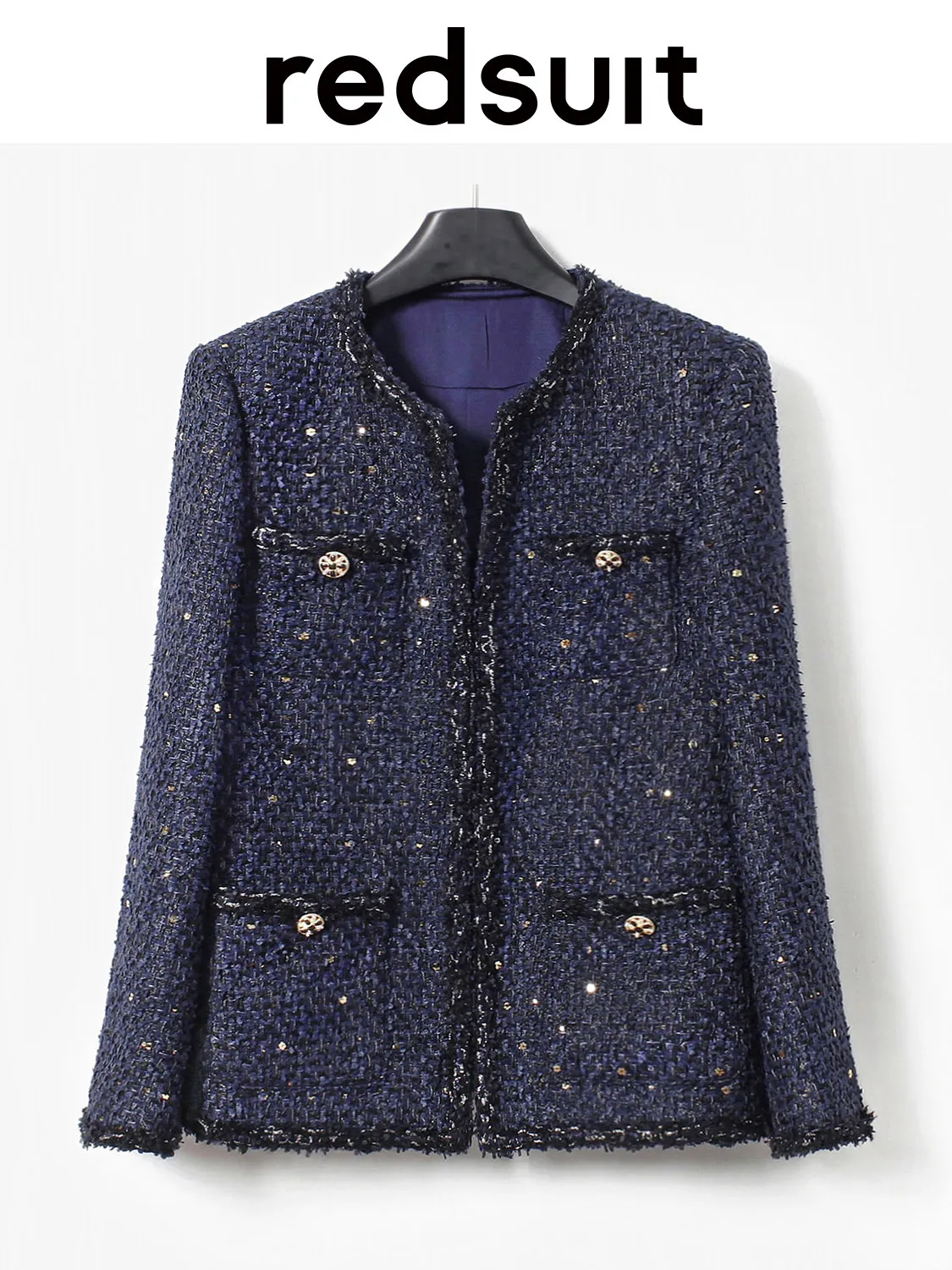New Loose  fashionable navy blue mid length jacket, thick top Custom size