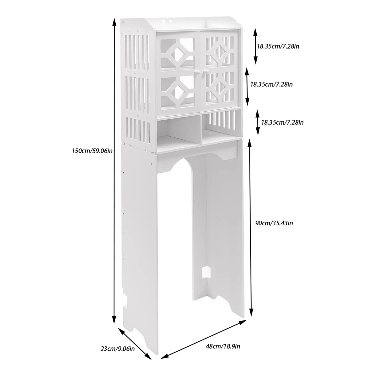 Over the Toilet Storage Cabinet, 4 Tier Toilet Cabinet with Cabinet and Door, Bathroom Space Saver Organizer Rack, 18.9X9.06X59