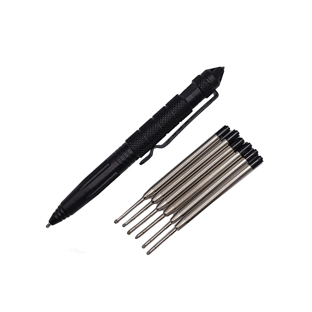 Tactical Pen Aluminum Anti skid Portable Self Defense Pen steel Glass Breaker Survival Kit with 6Refill