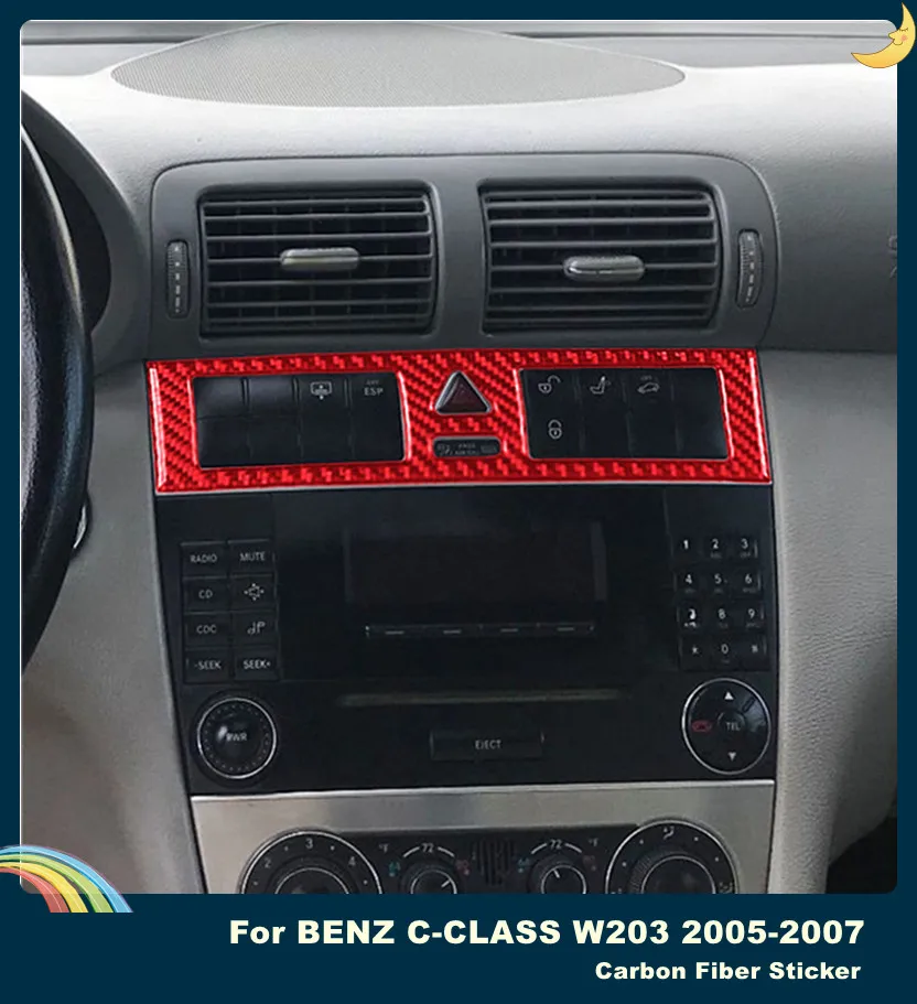 

Car Center Console Double Flash Button Frame Carbon Fiber Sticker For Mercedes-Benz C-CLASS W203 2005-2007 Styling Accessories