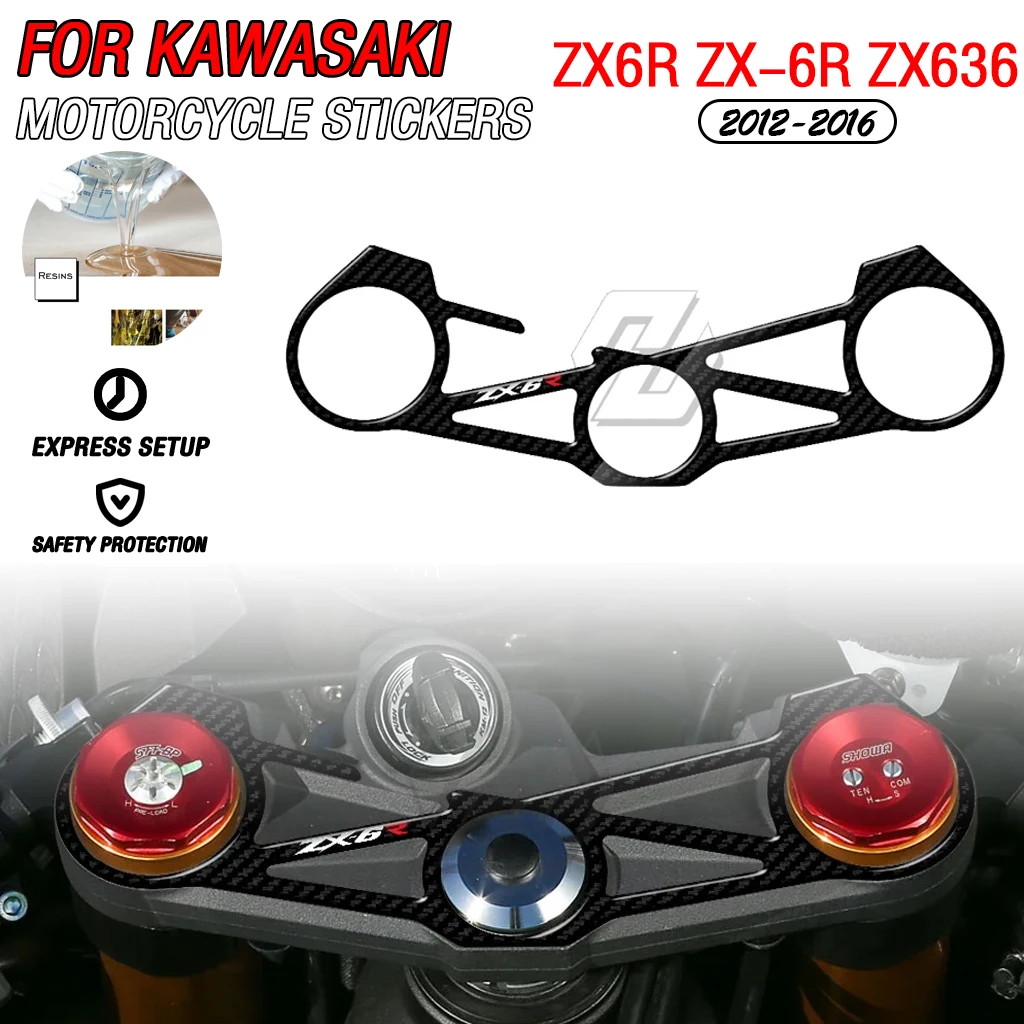 

For 2012-2016 Kawasaki ZX6R ZX-6R ZX636 Motorcycle 3D Carbon Fiber Appearance Three - Yoke Guard Fuel Tank Pad Sticker
