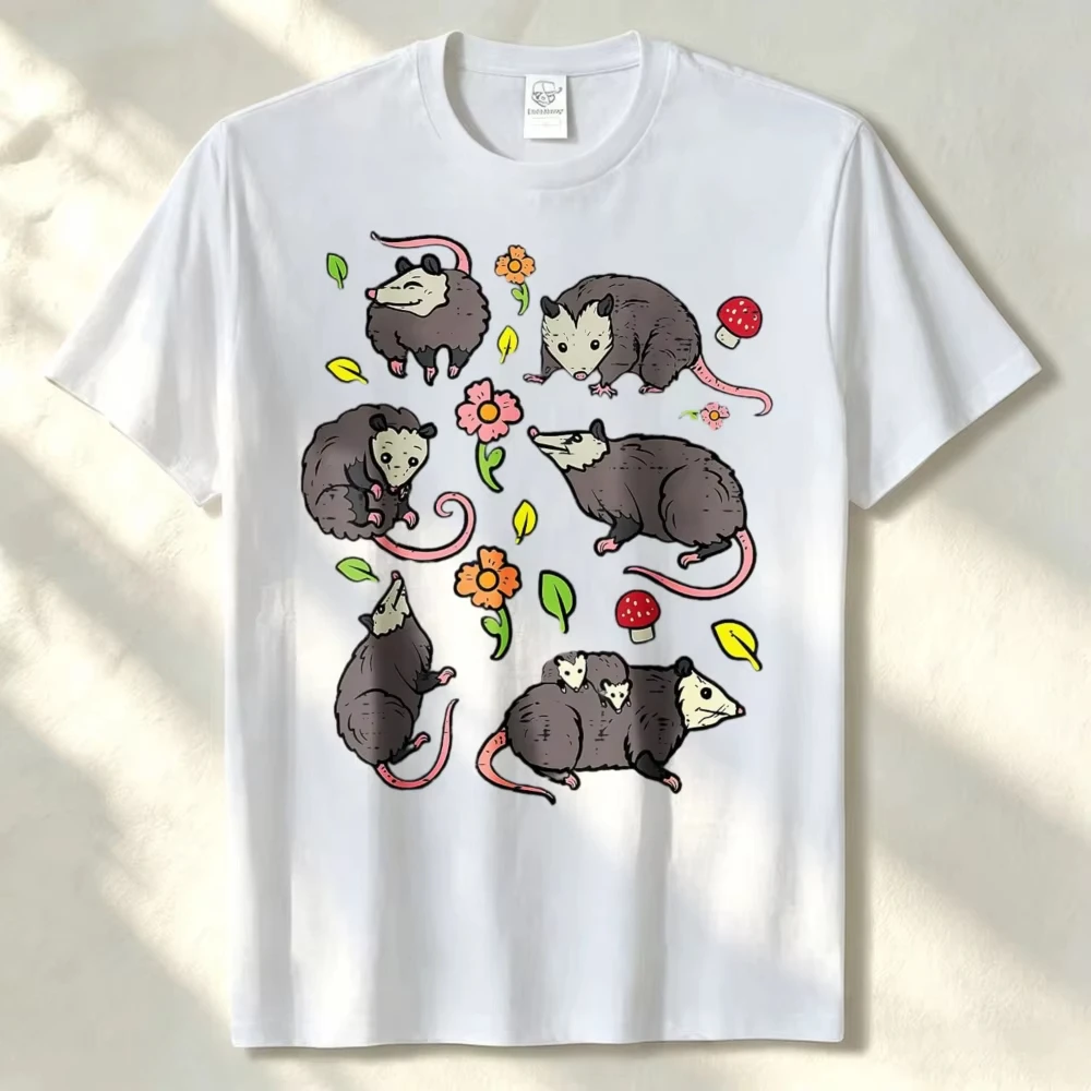 Opossum Poses Flowers Mushroom Cute Possum Women Girls T-Shirt Graphic T Shirts Funny Outdoors High Quality Cotton Short-sleev