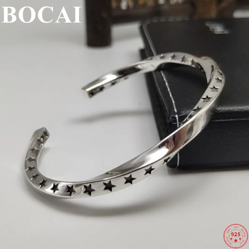 

BOCAI S925 Sterling Silver Bracelets New Fashion Five-Pointed Stars Twist Opening Bangle Argentum Jewelry for Women Men