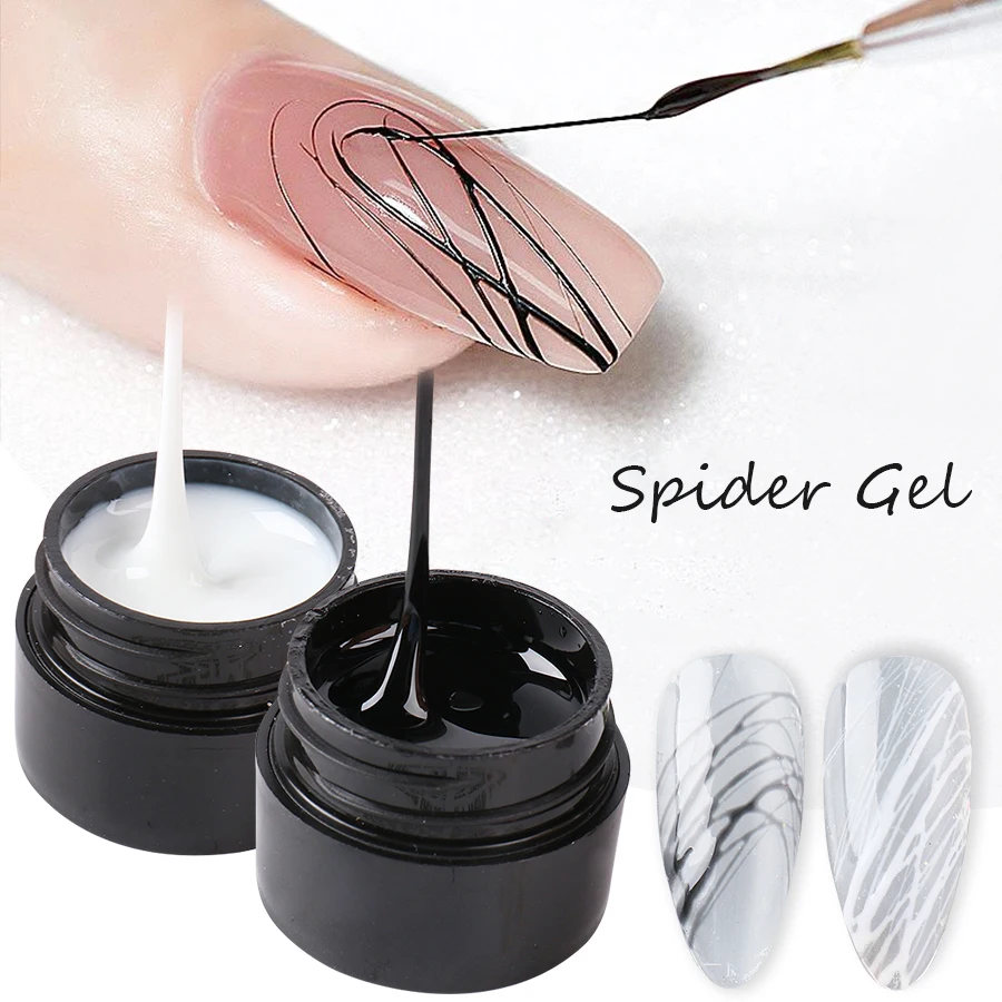 2 ชิ้นสีดําสีขาว Creative Spider วาดเจลเล็บ UV จิตรกรรม Wire Outline เจลเคลือบเงาเล็บตกแต่งศิลปะ DIY เล็บ