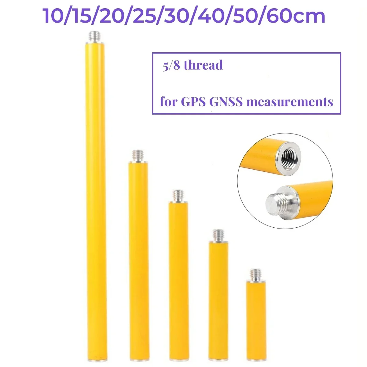 1PCS 10-60cm 5/8 Threaded GPS/RTK Extension Rod Yellow Diameter 25 Mm GPS Surveying Pole Antenna Extend Section For GNSS