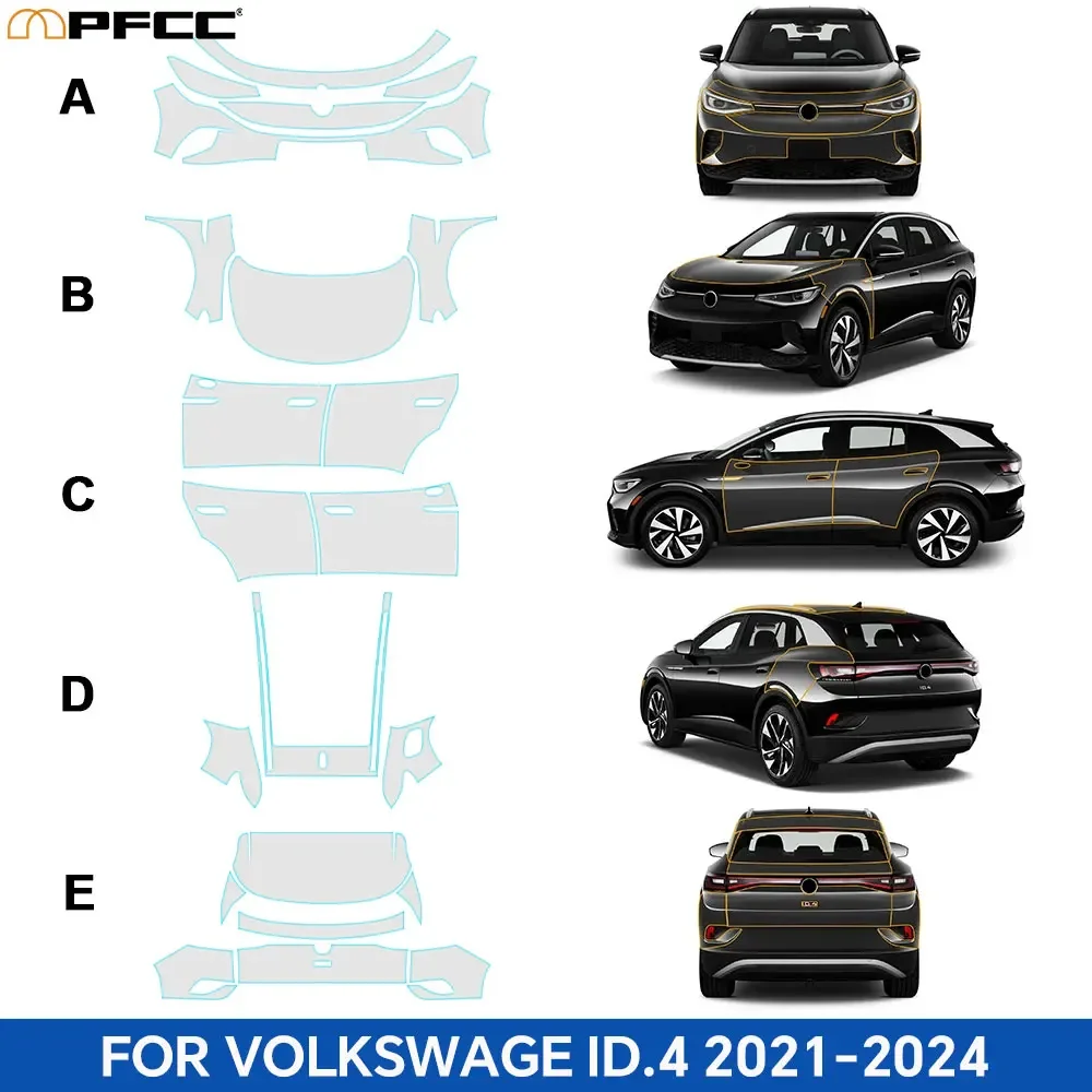

For Volkswagen ID.4 2021-2024 8.5Mil TPU Pre-cut Paint Protection Film Car Body Anti-Scratch Clear Bra PPF Sticker Resistant
